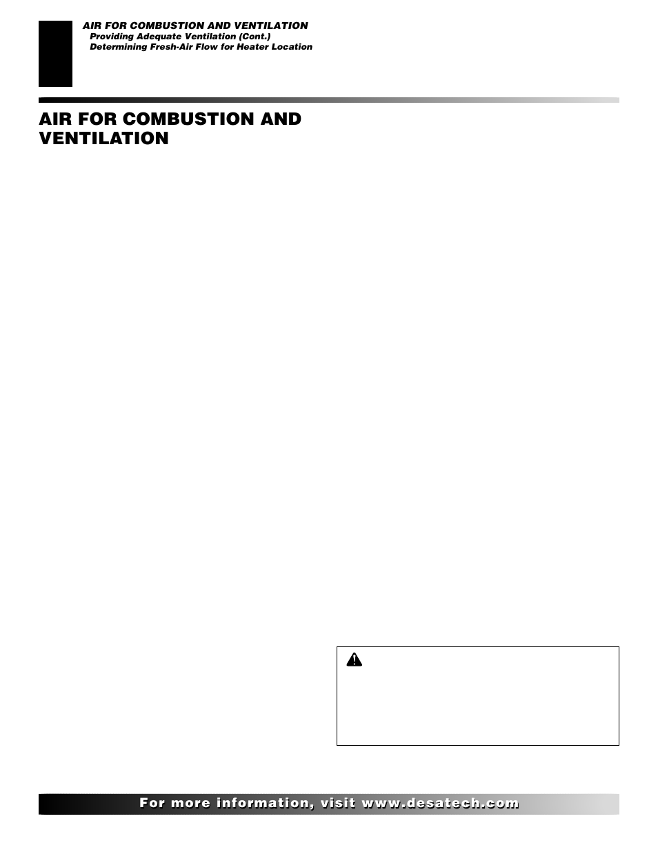 Air for combustion and ventilation, Continued, Determining fresh-air flow for heater location | Vanguard Heating VMH26TPB User Manual | Page 6 / 30