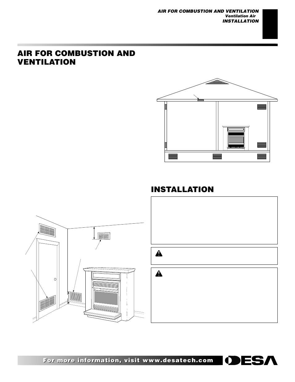 Air for combustion and ventilation, Installation, Continued | Ventilation air, Ventilation air from inside building, Ventilation air from outdoors | Vanguard Heating VMH26TPB User Manual | Page 7 / 30