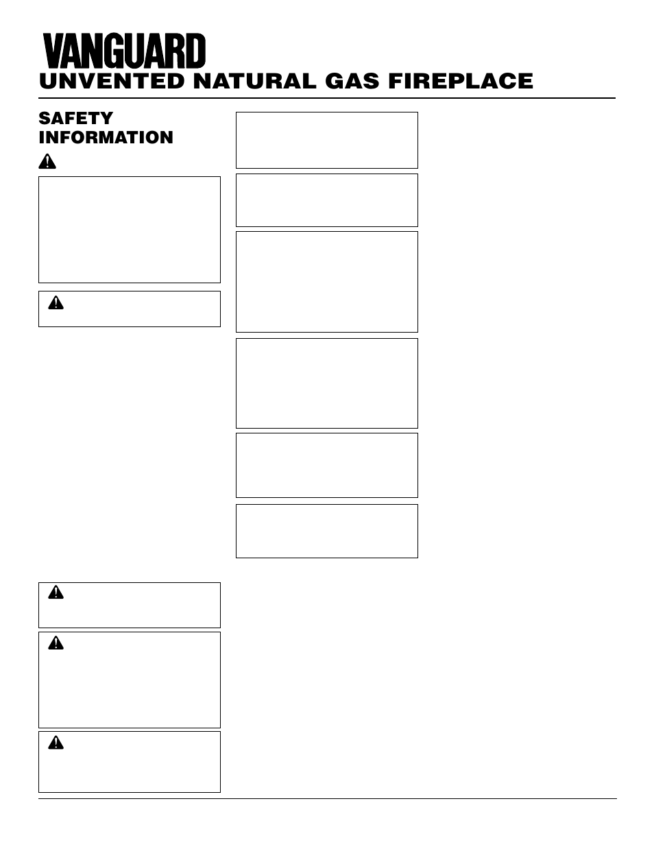 Unvented natural gas fireplace, Safety information | Vanguard Heating VYGF33NRA User Manual | Page 2 / 28
