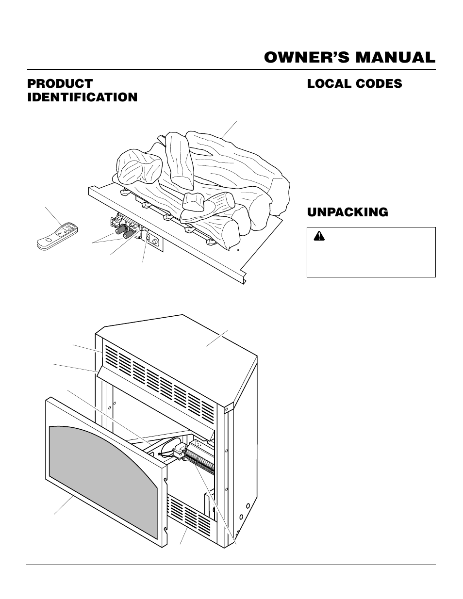 Owner’s manual, Product identification local codes, Unpacking | Vanguard Heating VYGF33NRA User Manual | Page 3 / 28