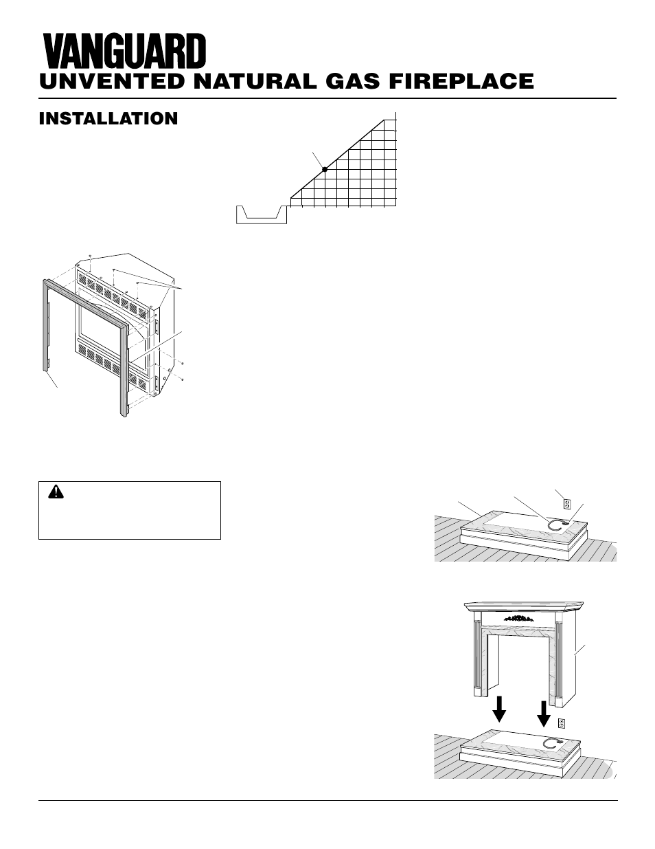 Unvented natural gas fireplace, Installation, Continued | Conventional fireplace installation, Installation clearances | Vanguard Heating VYGF33NRA User Manual | Page 8 / 28
