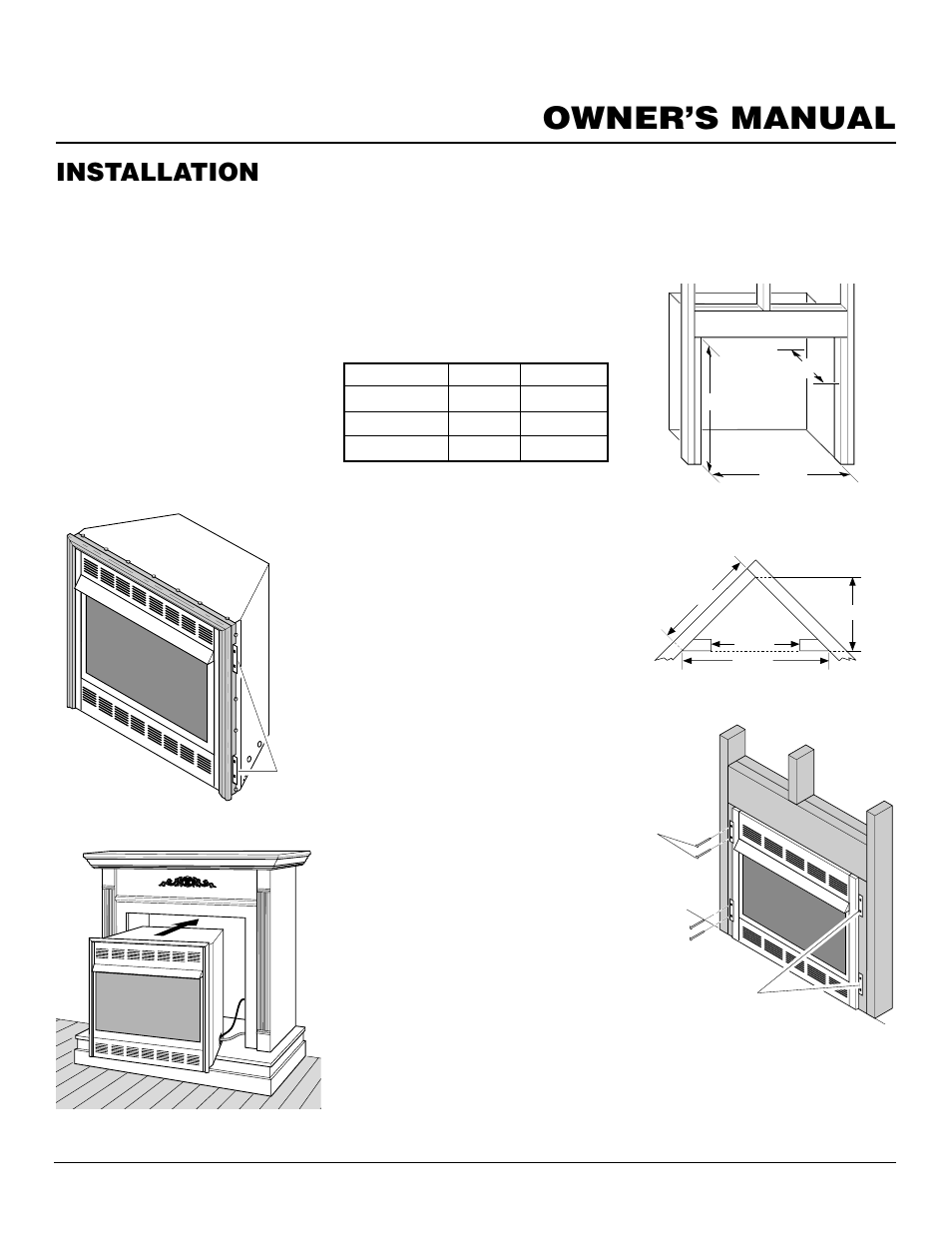 Owner’s manual, Installation, Continued | Built-in fireplace installation | Vanguard Heating VYGF33NRA User Manual | Page 9 / 28