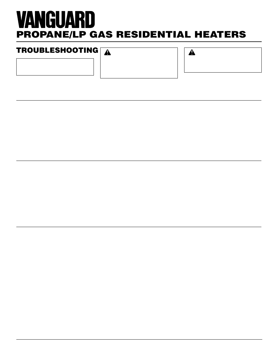 Propane/lp gas residential heaters, Troubleshooting | Vanguard Heating VMH3000TPSA User Manual | Page 16 / 24