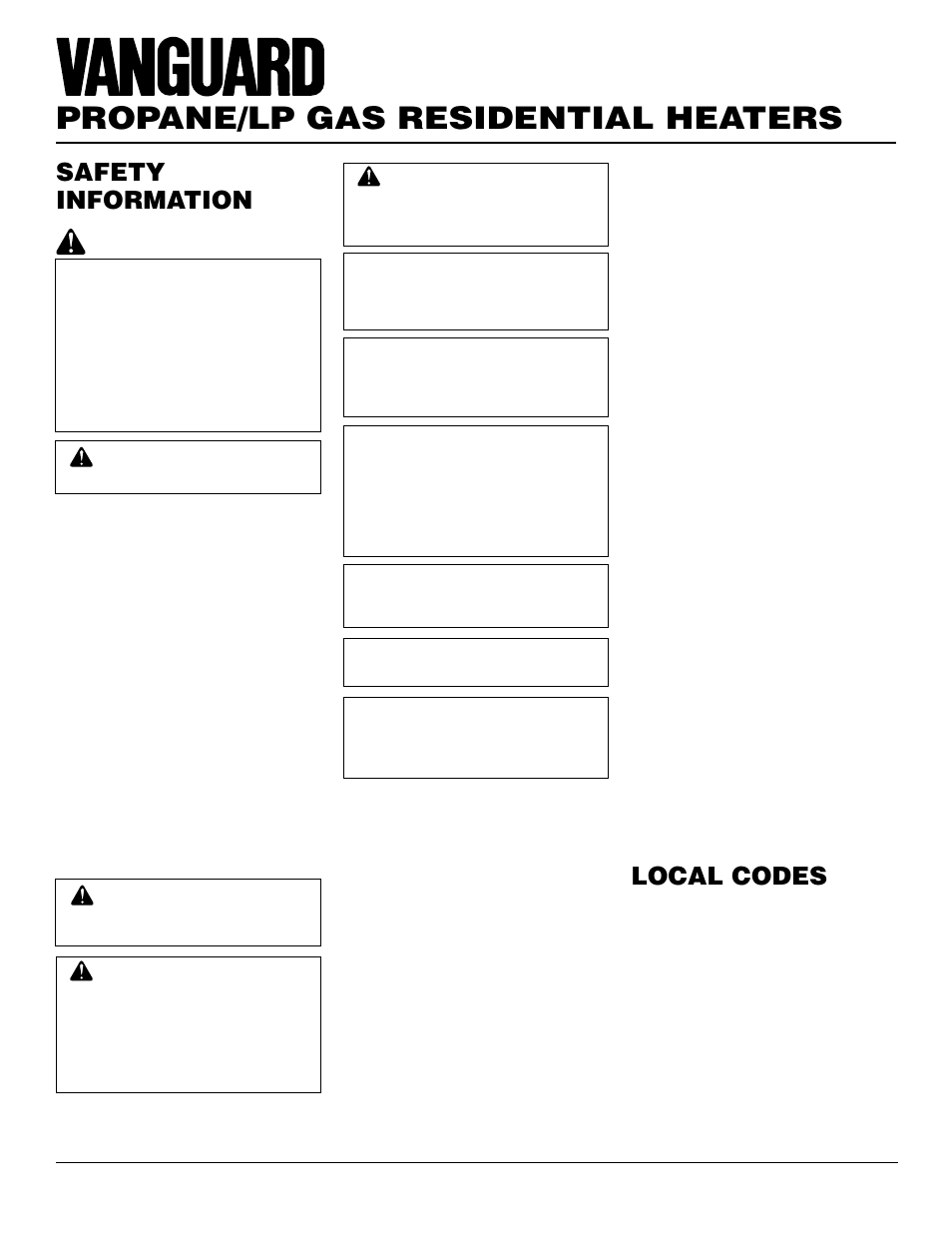 Propane/lp gas residential heaters, Local codes, Safety information | Vanguard Heating VMH3000TPSA User Manual | Page 2 / 24