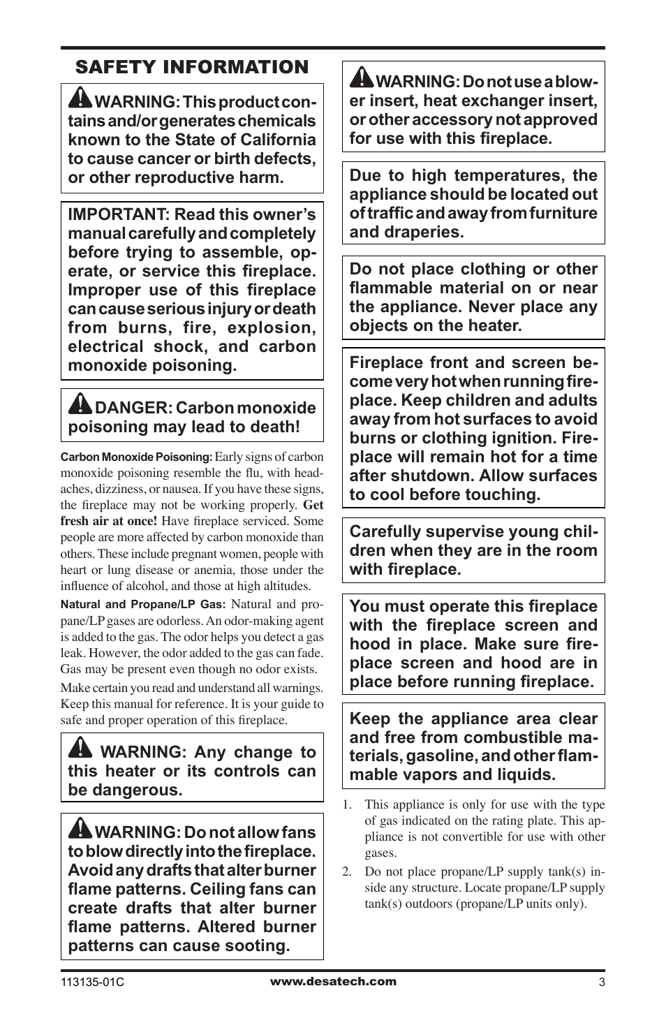 Safety information | Vanguard Heating VSGF-28PTE User Manual | Page 3 / 32
