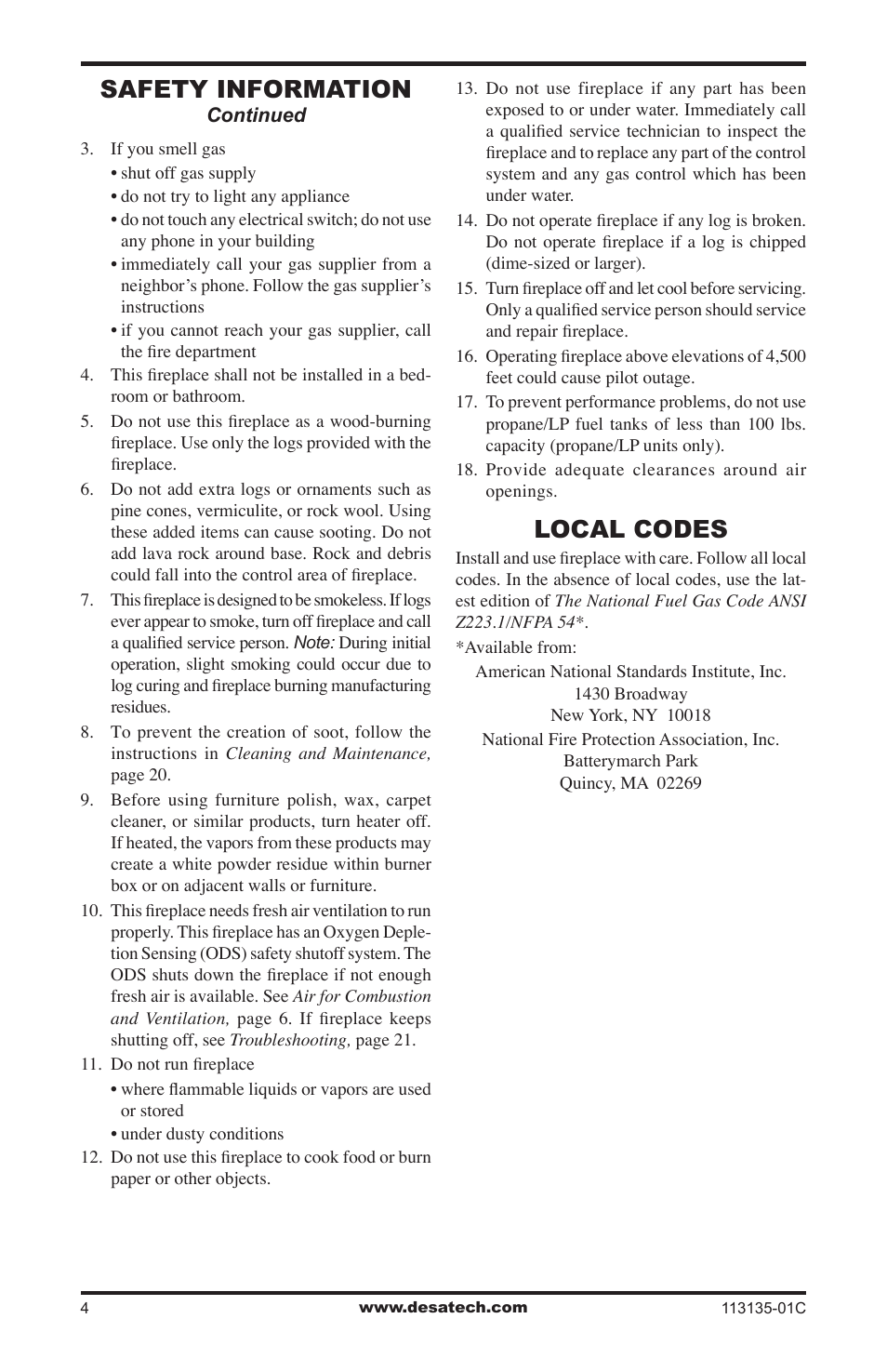 Local codes, Safety information | Vanguard Heating VSGF-28PTE User Manual | Page 4 / 32