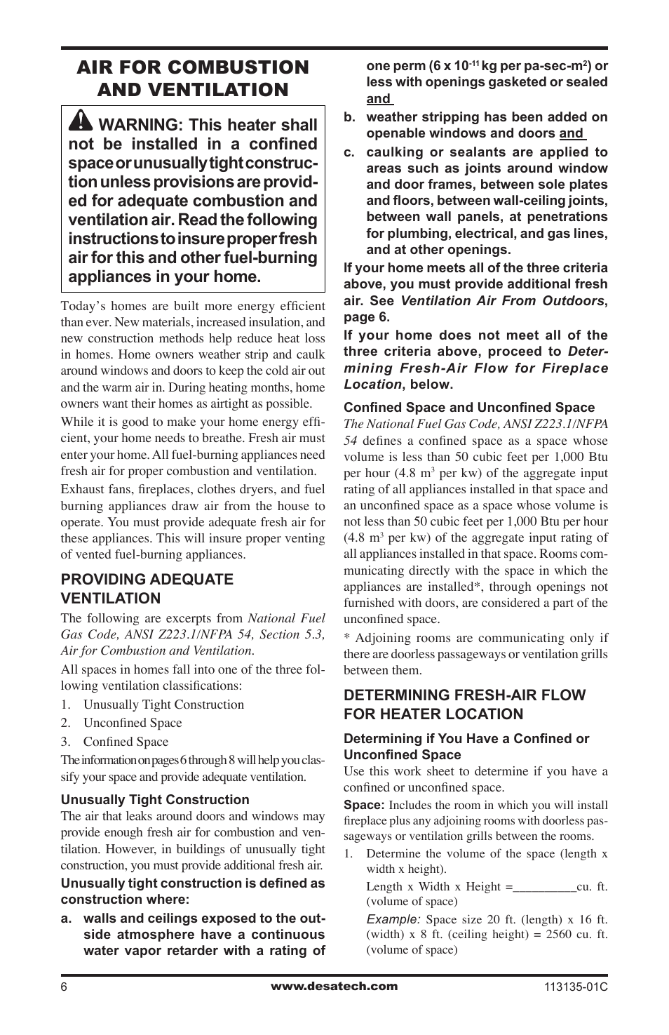 Air for combustion and ventilation | Vanguard Heating VSGF-28PTE User Manual | Page 6 / 32