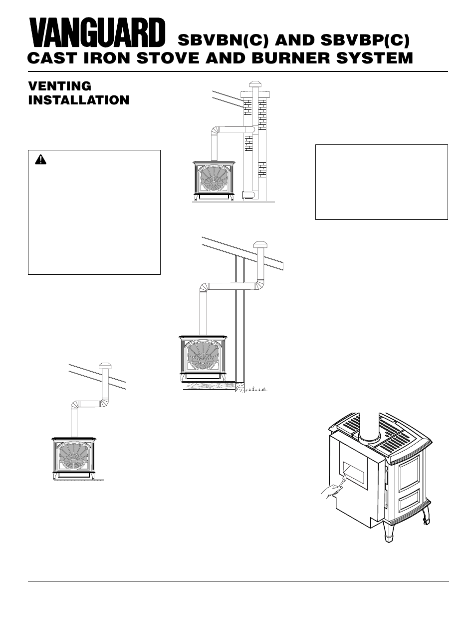 Cast iron stove and burner system, Sbvbn(c) and sbvbp(c), Venting installation | Vanguard Heating SBVBN(C) User Manual | Page 10 / 32