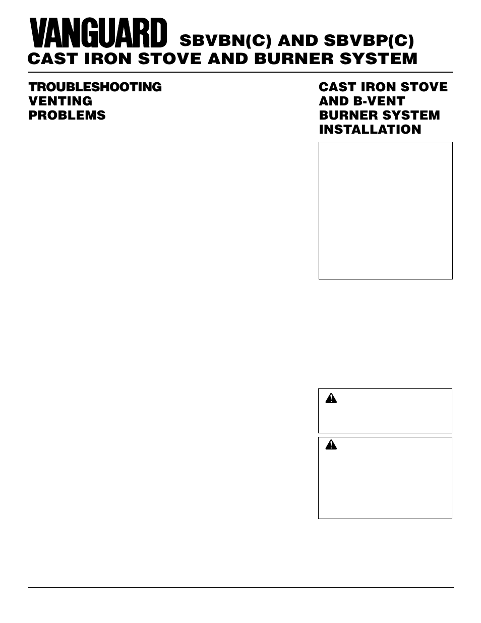 Cast iron stove and burner system, Sbvbn(c) and sbvbp(c), Troubleshooting venting problems | Vanguard Heating SBVBN(C) User Manual | Page 12 / 32