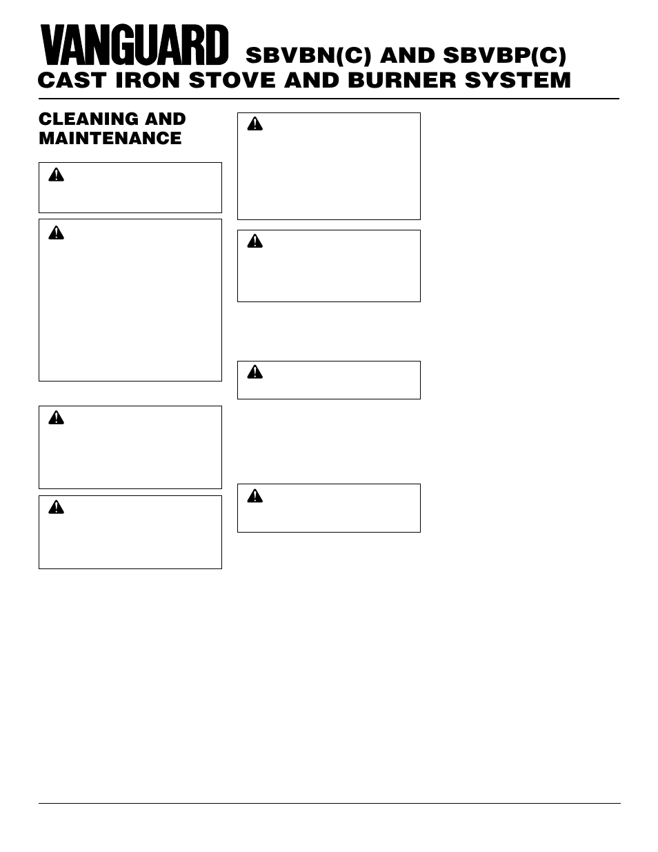 Cast iron stove and burner system, Sbvbn(c) and sbvbp(c), Cleaning and maintenance | Vanguard Heating SBVBN(C) User Manual | Page 22 / 32
