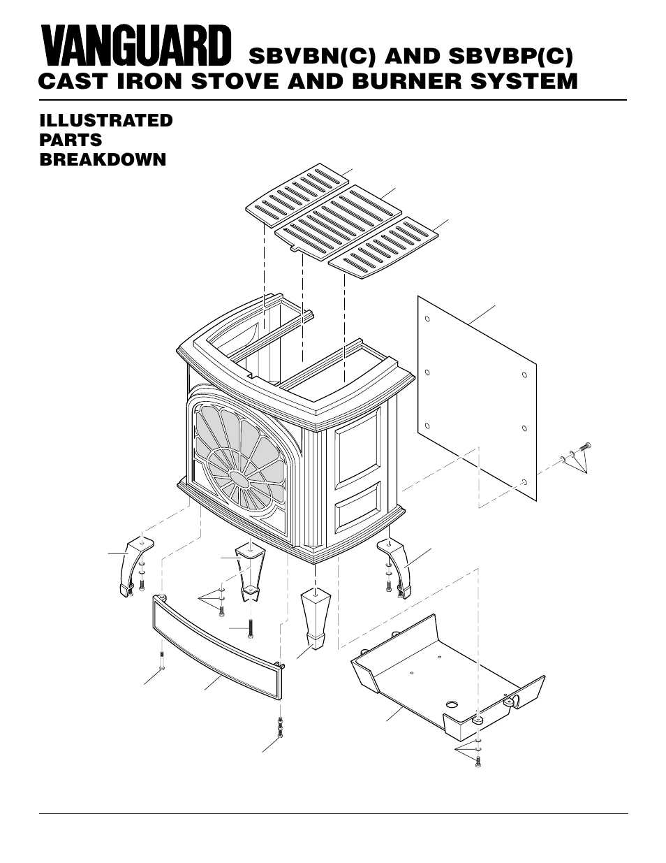 Cast iron stove and burner system, Sbvbn(c) and sbvbp(c), Illustrated parts breakdown | Vanguard Heating SBVBN(C) User Manual | Page 30 / 32