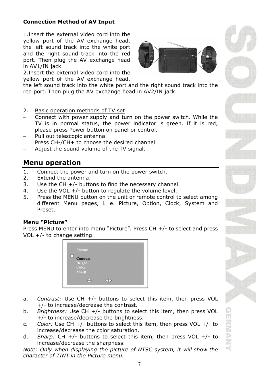 Menu operation | SoundMax SM-LCD810 User Manual | Page 7 / 24