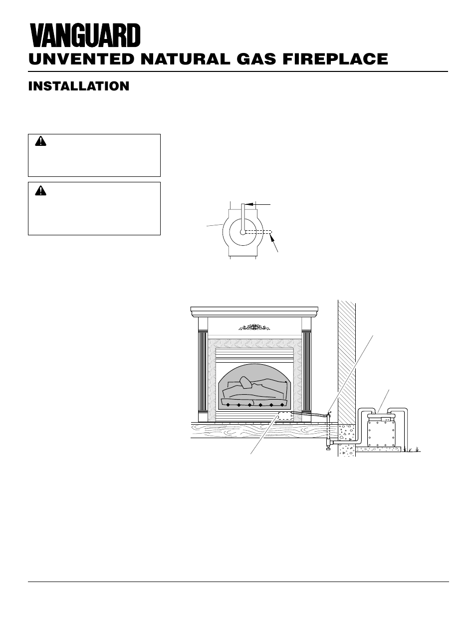 Unvented natural gas fireplace, Installation, Continued | Checking gas connections | Vanguard Heating VSGF28NTC User Manual | Page 12 / 32