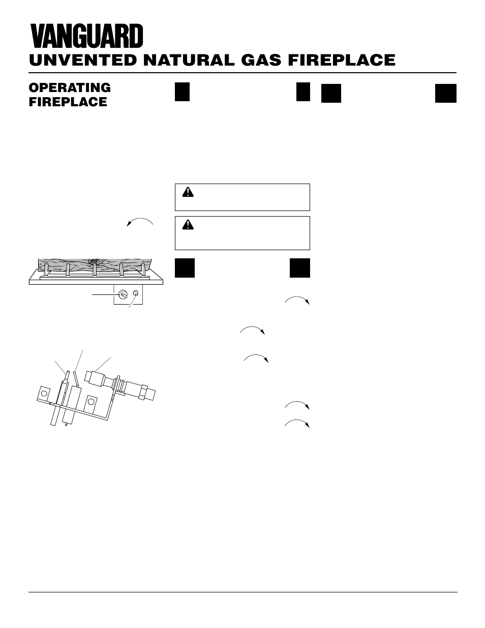 Unvented natural gas fireplace, Operating fireplace, Continued | Variable control operation, Manual lighting procedure | Vanguard Heating VSGF28NTC User Manual | Page 16 / 32