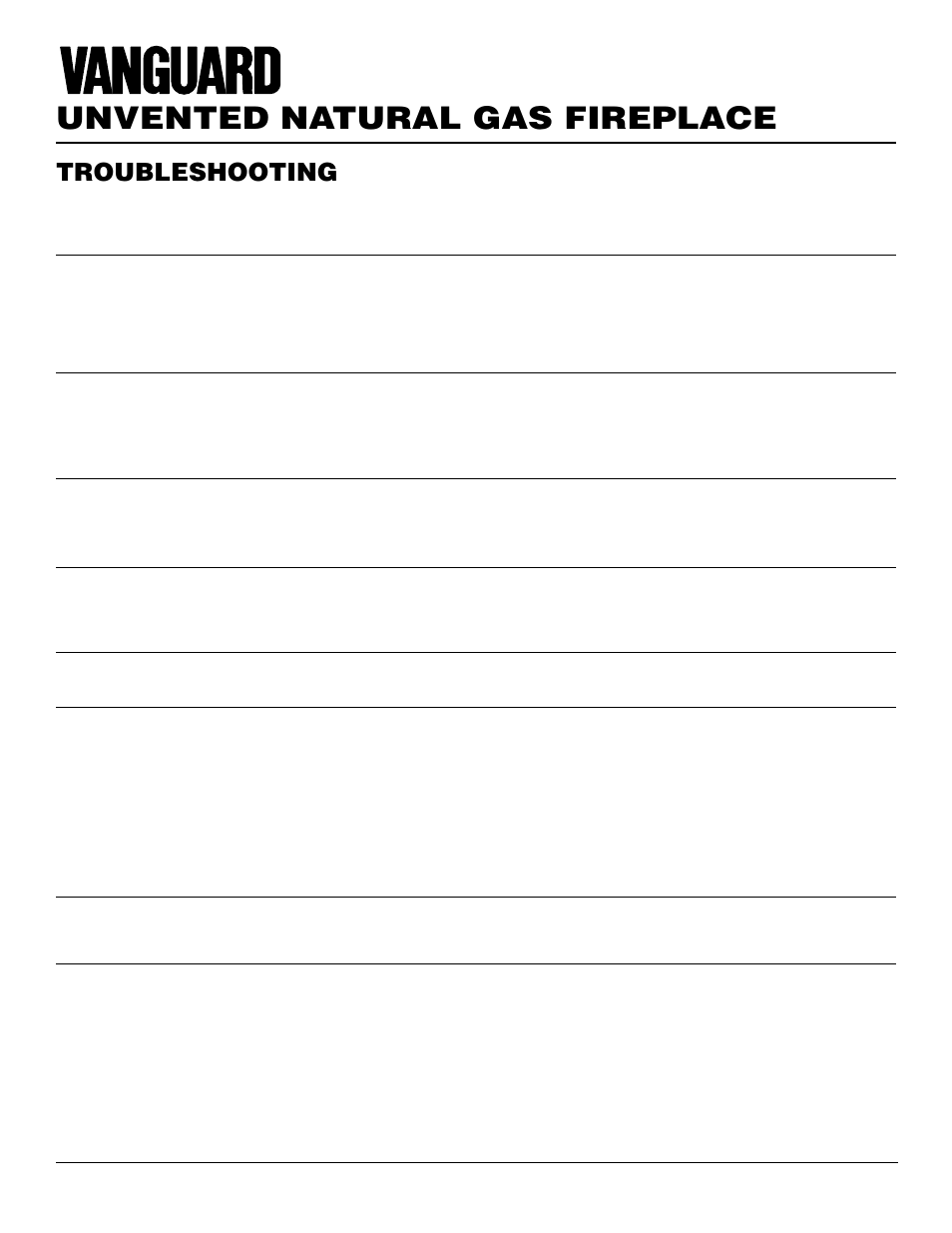 Unvented natural gas fireplace, Troubleshooting, Continued | Vanguard Heating VSGF28NTC User Manual | Page 20 / 32
