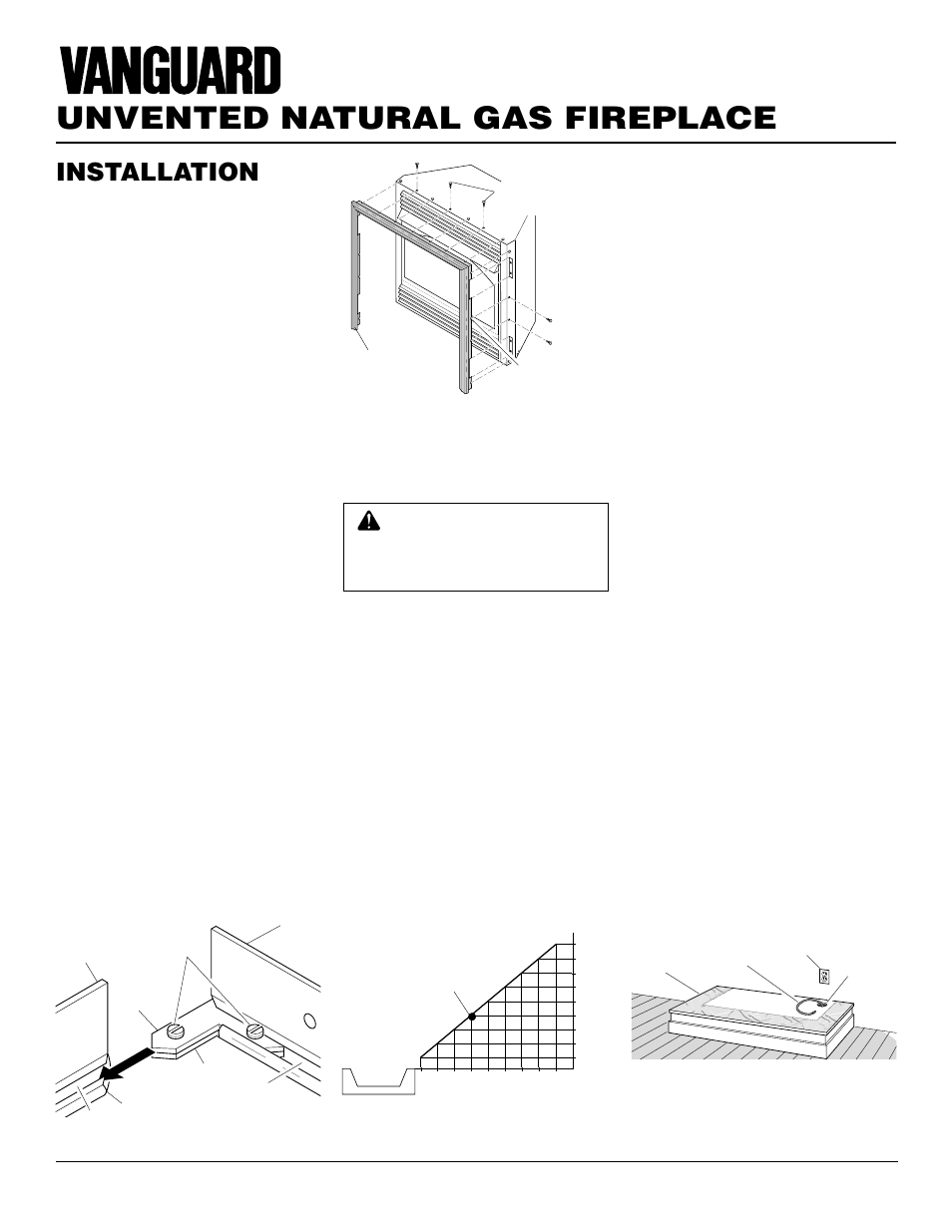 Unvented natural gas fireplace, Installation, Continued | Installation clearances, Conventional fireplace installation | Vanguard Heating VSGF28NTC User Manual | Page 8 / 32