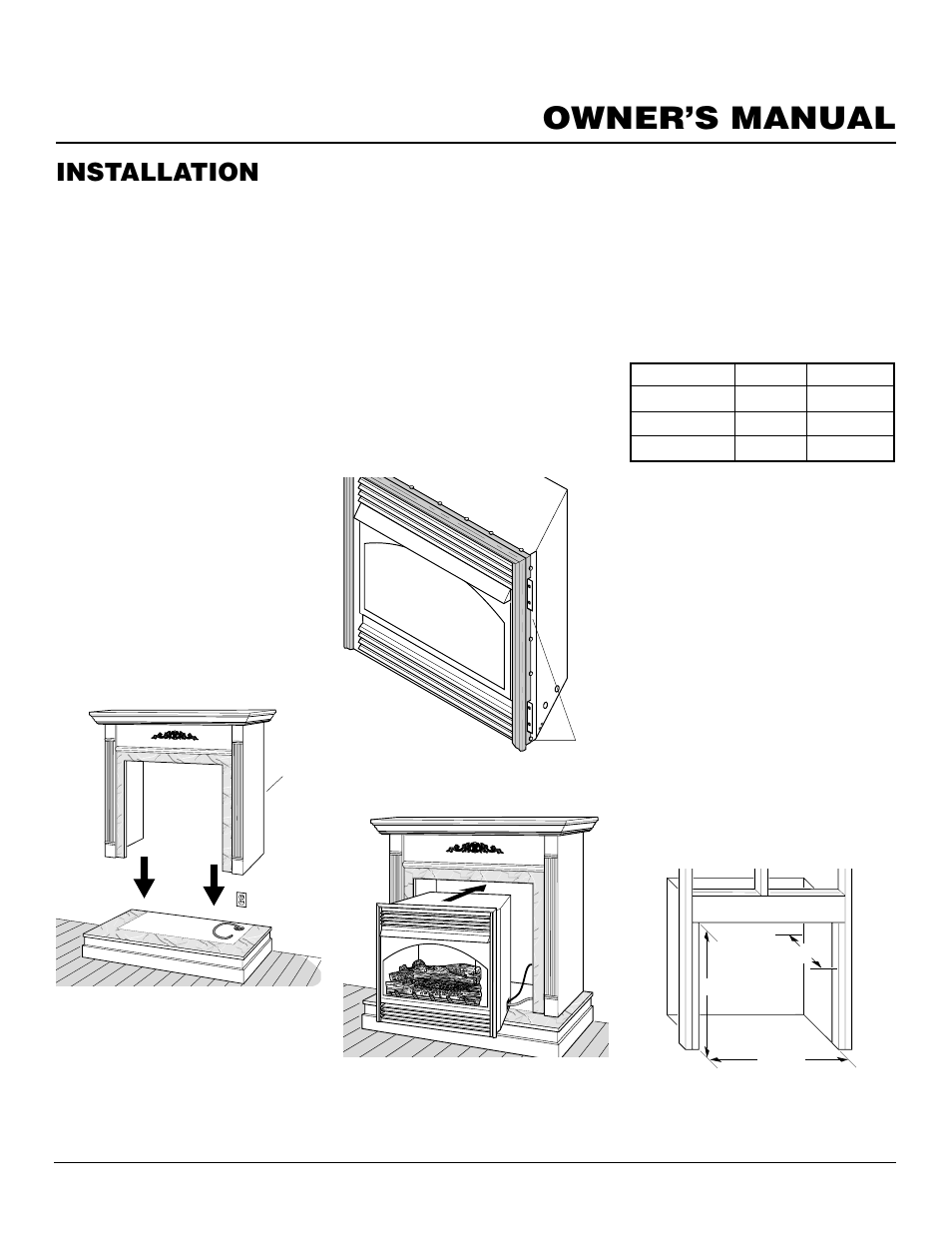 Owner’s manual, Installation, Continued | Built-in fireplace installation | Vanguard Heating VSGF28NTC User Manual | Page 9 / 32