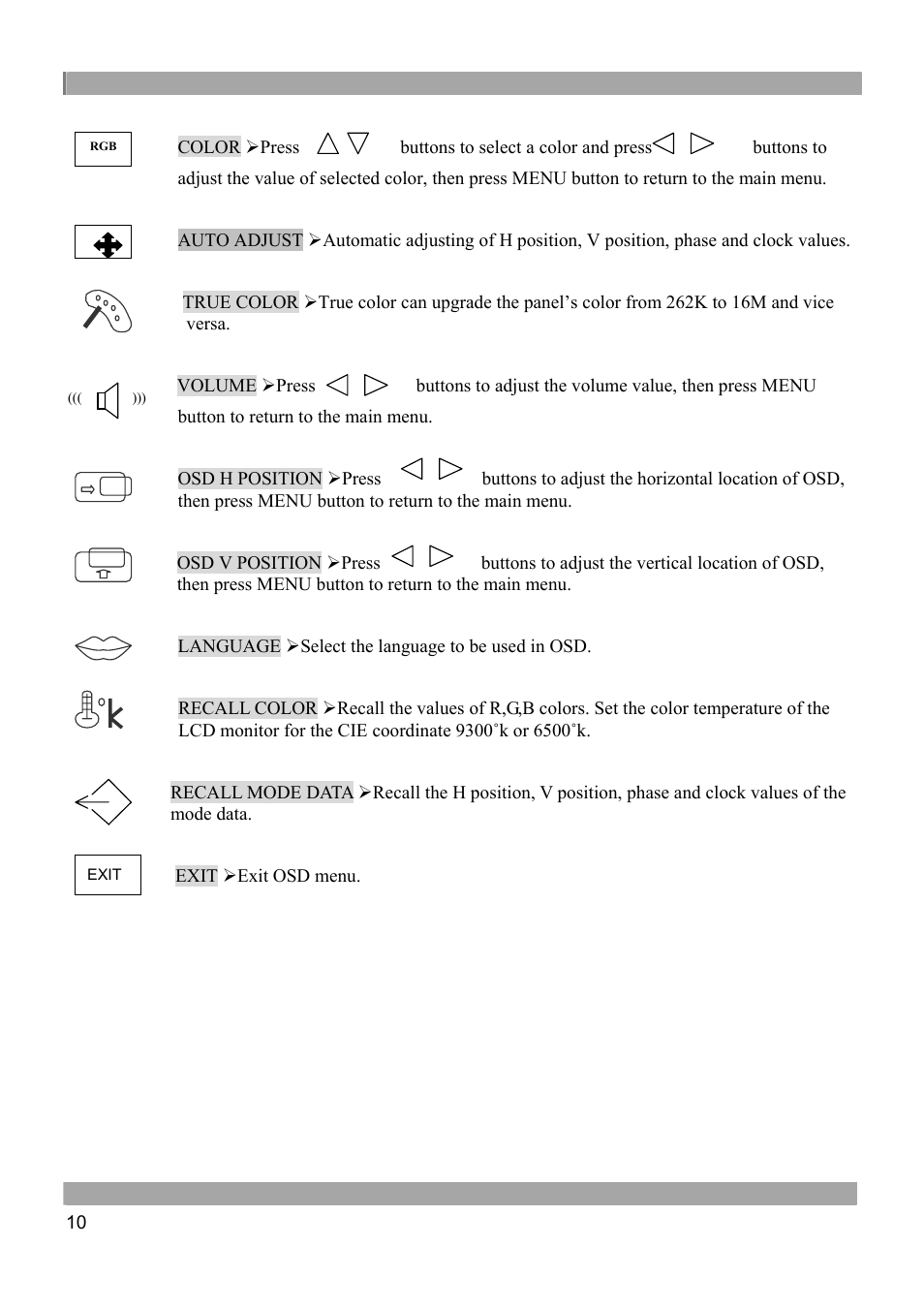 Button to return to the main menu | Vista Imaging VFSM15 User Manual | Page 11 / 16