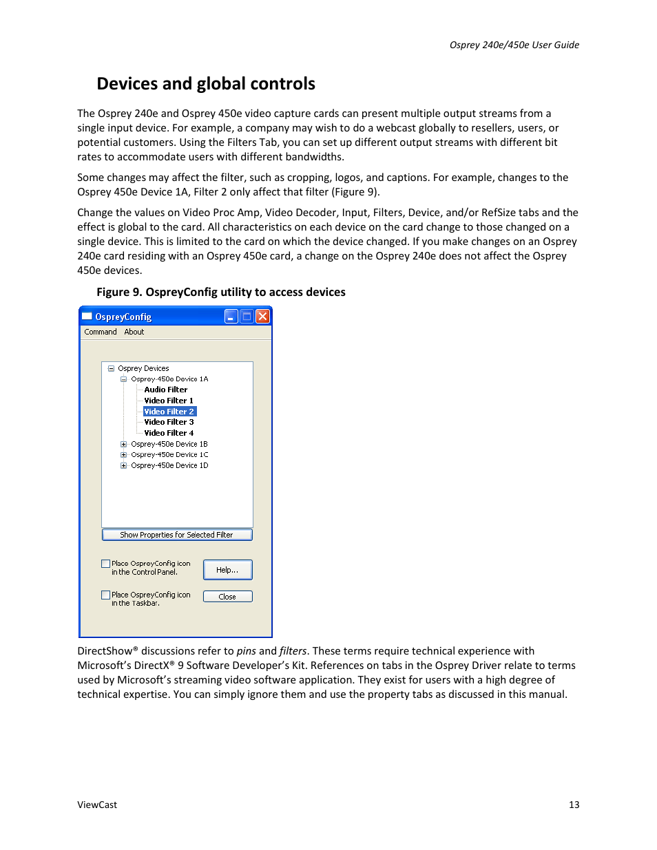 Devices and global controls | ViewCast Osprey-450e User Manual | Page 19 / 98