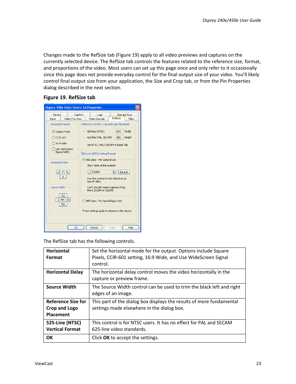 Refsize tab | ViewCast Osprey-450e User Manual | Page 29 / 98