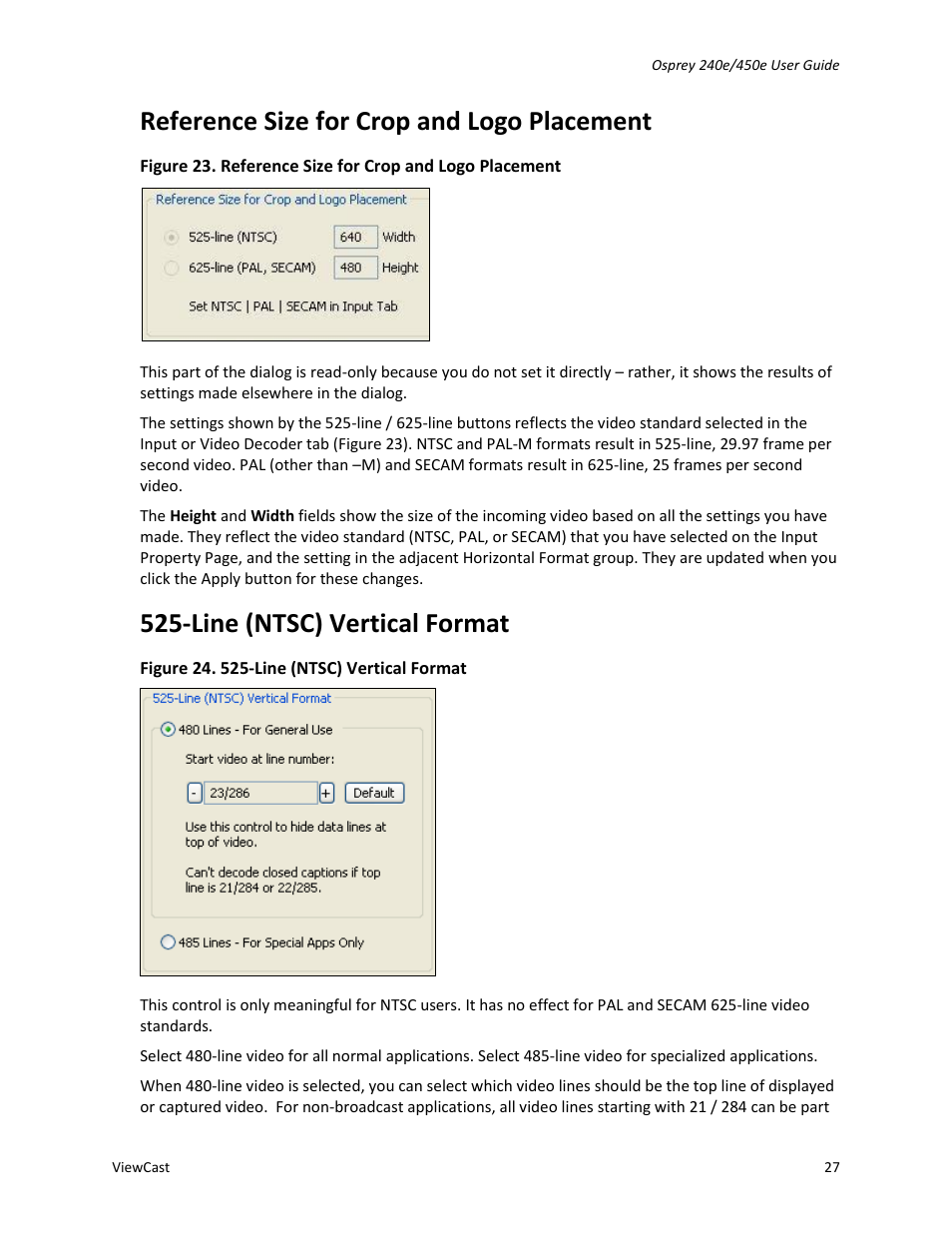 Reference size for crop and logo placement, Line (ntsc) vertical format | ViewCast Osprey-450e User Manual | Page 33 / 98