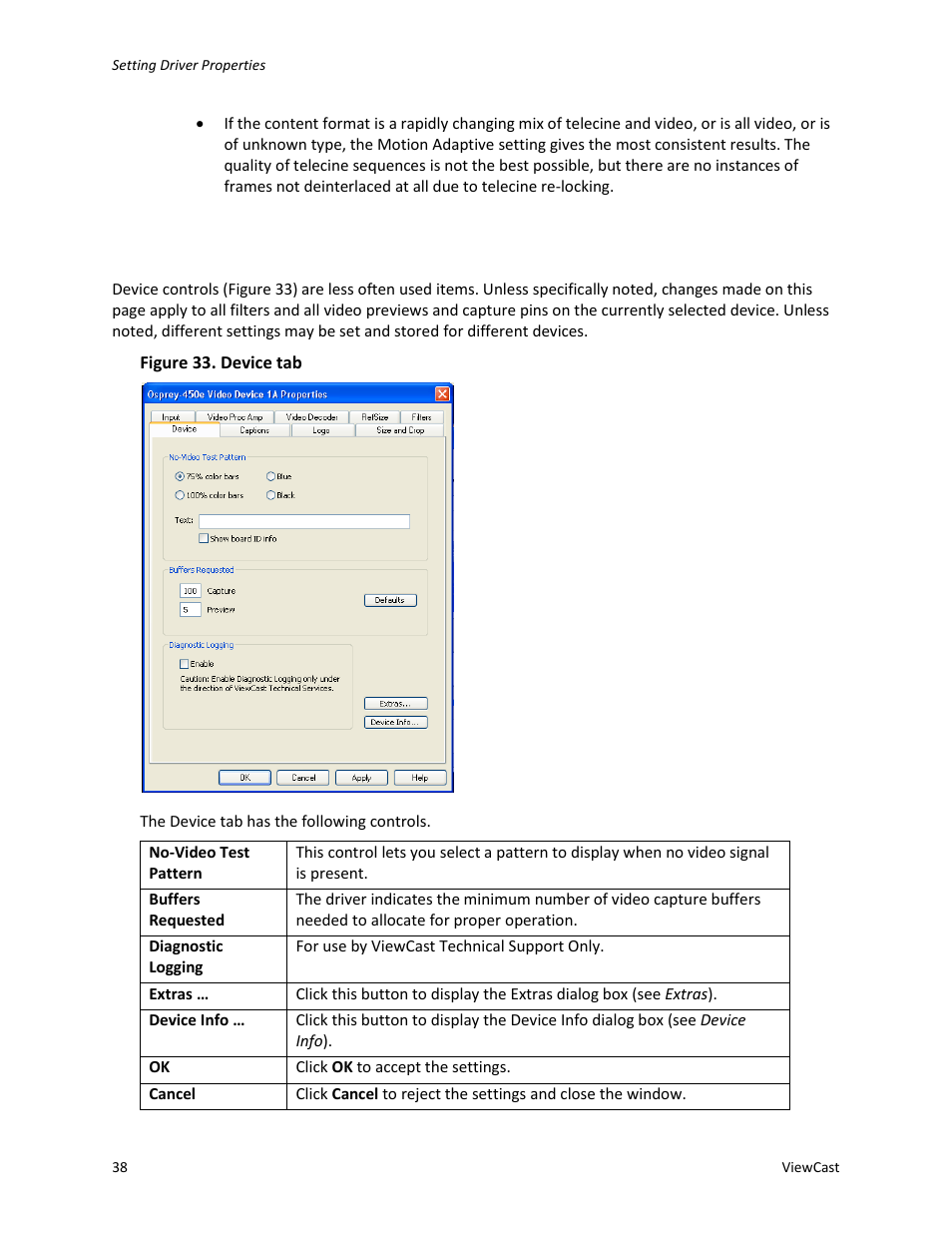 Device tab | ViewCast Osprey-450e User Manual | Page 44 / 98