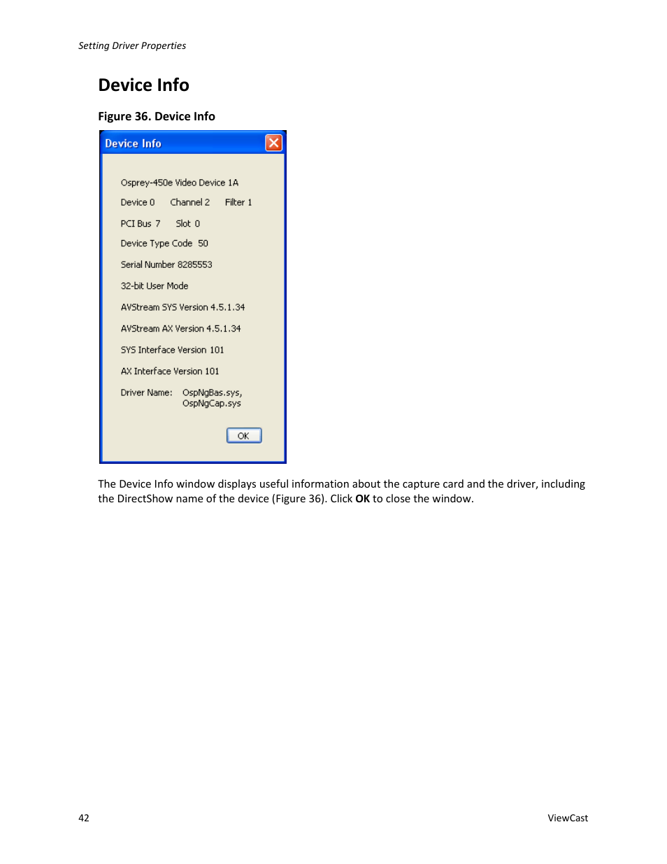 Device info | ViewCast Osprey-450e User Manual | Page 48 / 98