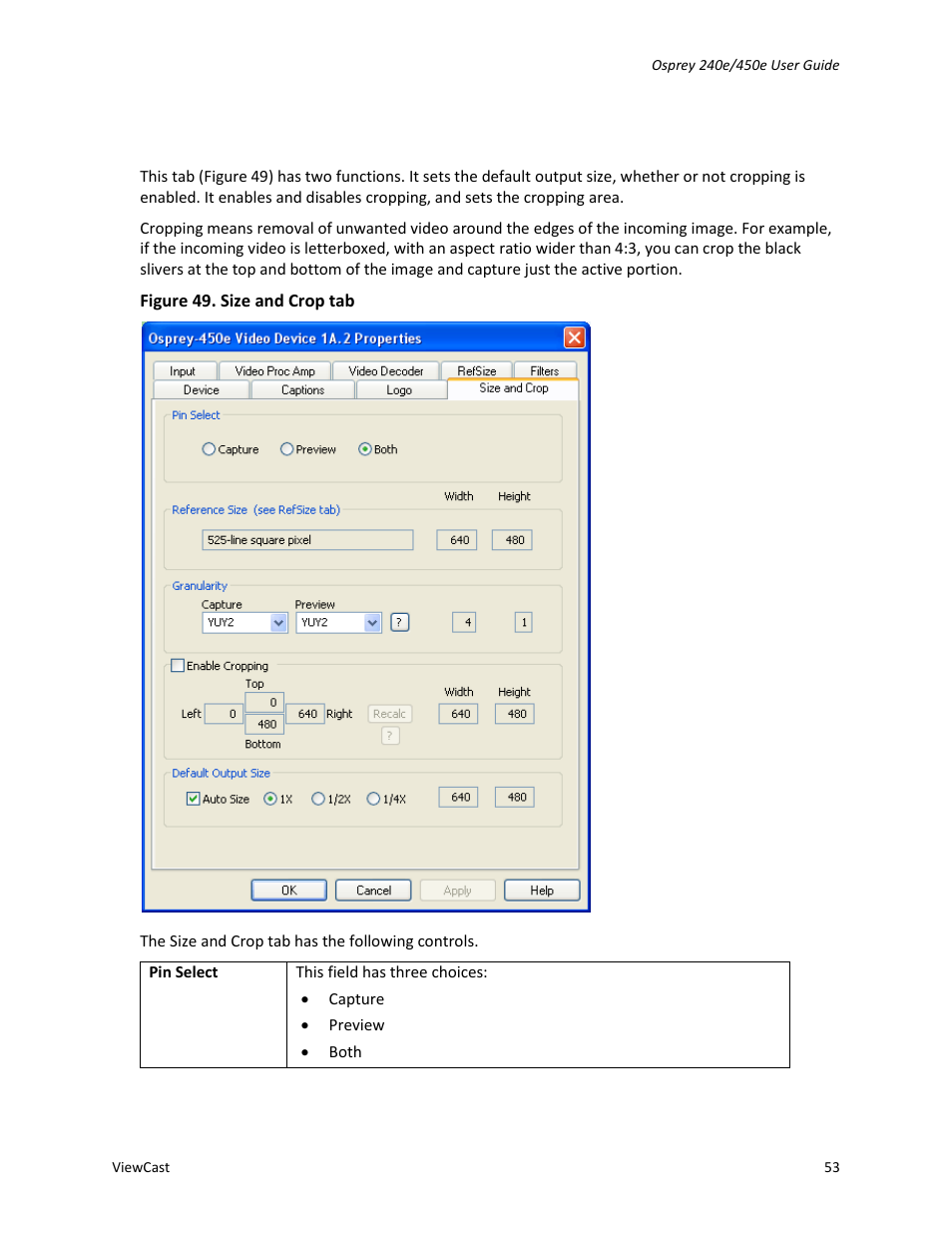 Size and crop tab | ViewCast Osprey-450e User Manual | Page 59 / 98