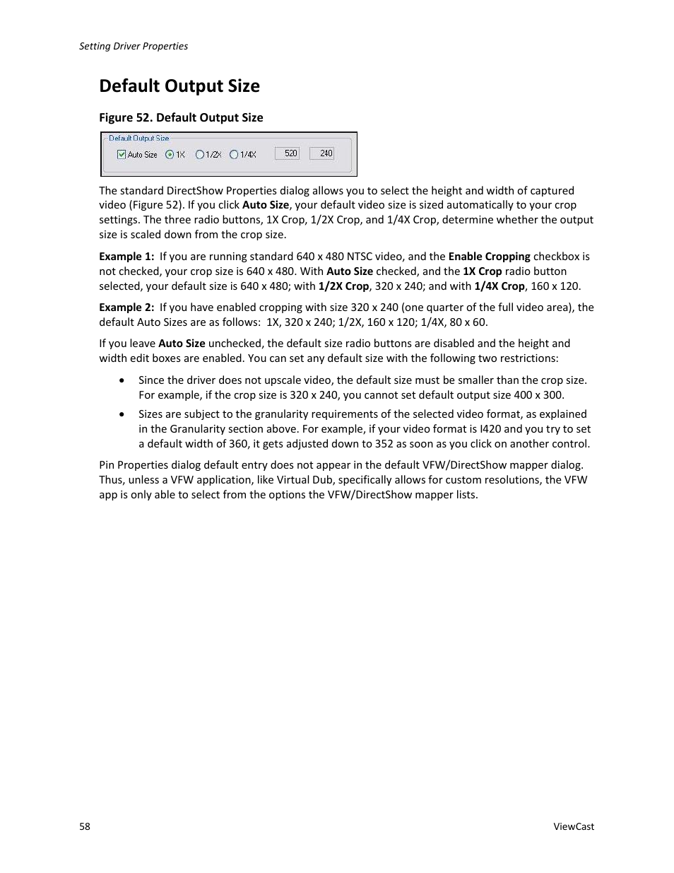 Default output size | ViewCast Osprey-450e User Manual | Page 64 / 98