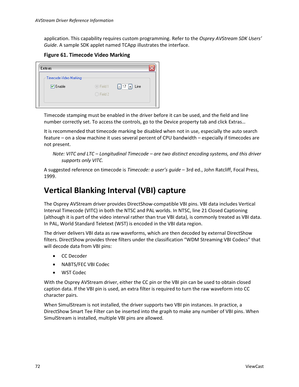 Vertical blanking interval (vbi) capture | ViewCast Osprey-450e User Manual | Page 78 / 98