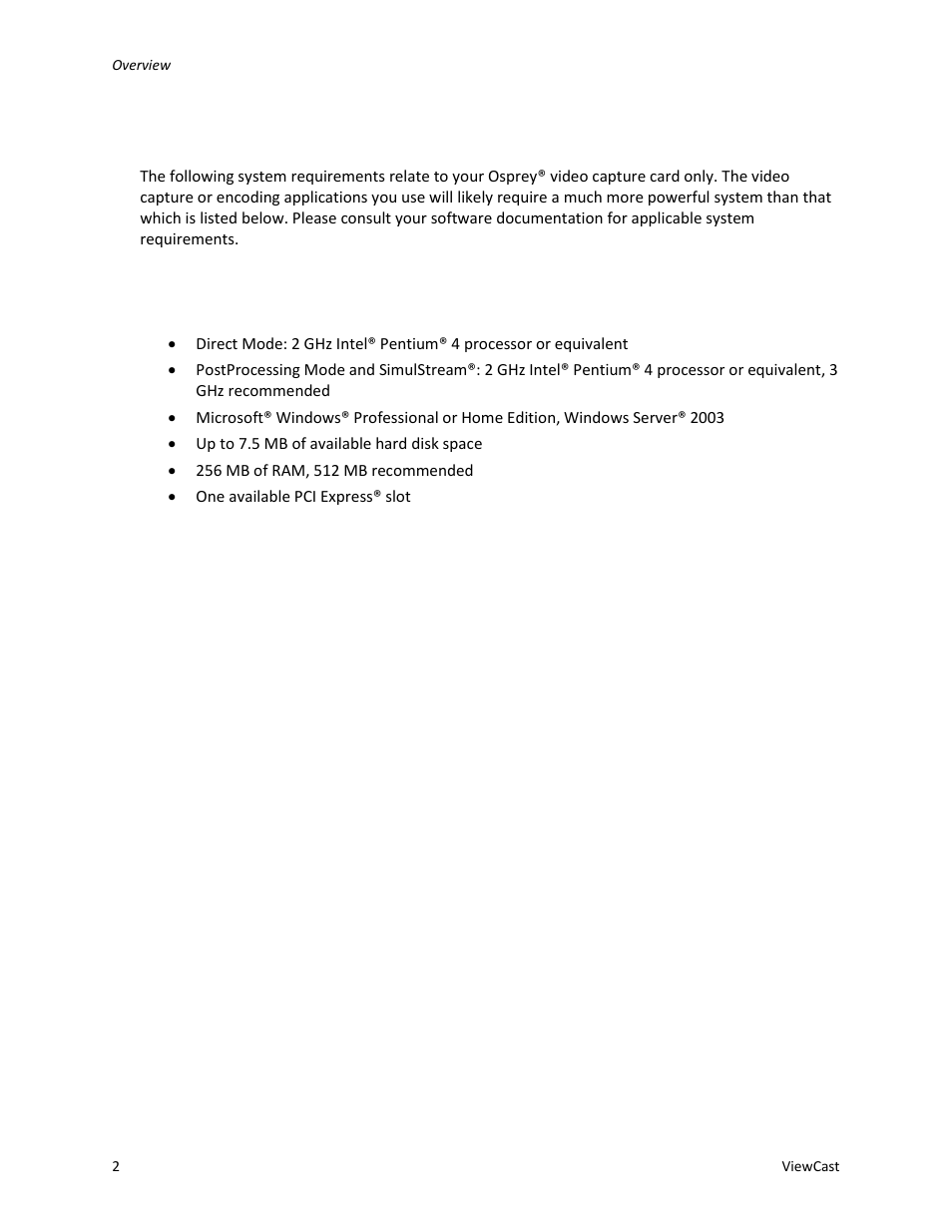 System requirements, Minimum system requirements | ViewCast Osprey-450e User Manual | Page 8 / 98