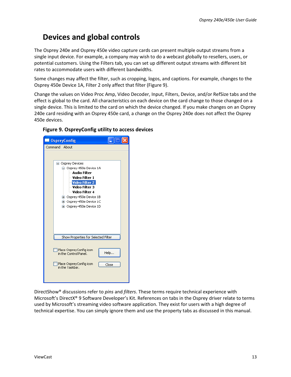 Devices and global controls | ViewCast Osprey-450e User Manual | Page 19 / 106