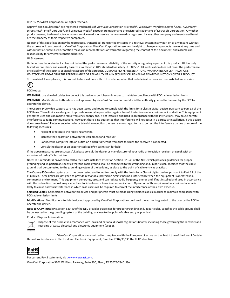 ViewCast Osprey-450e User Manual | Page 2 / 106