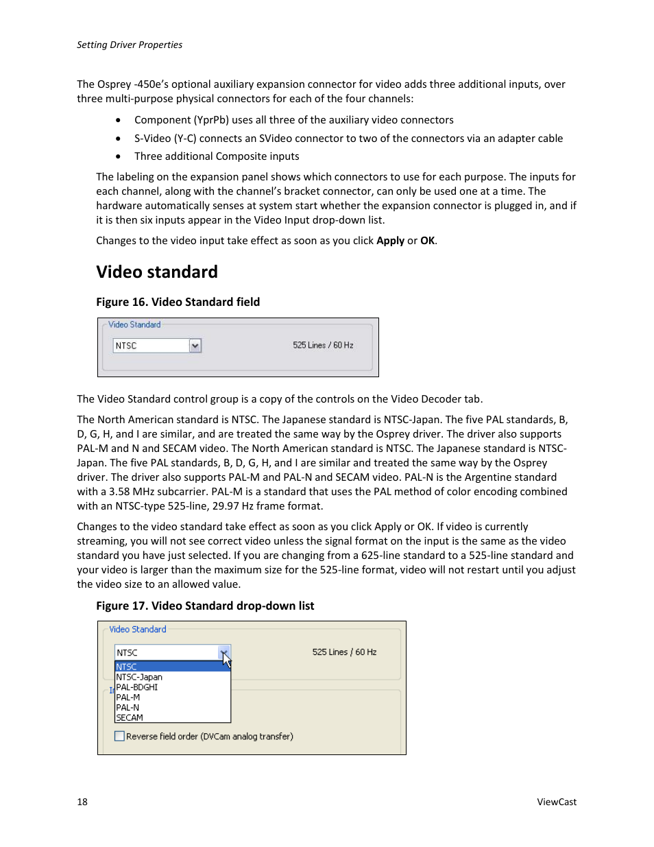 Video standard | ViewCast Osprey-450e User Manual | Page 24 / 106