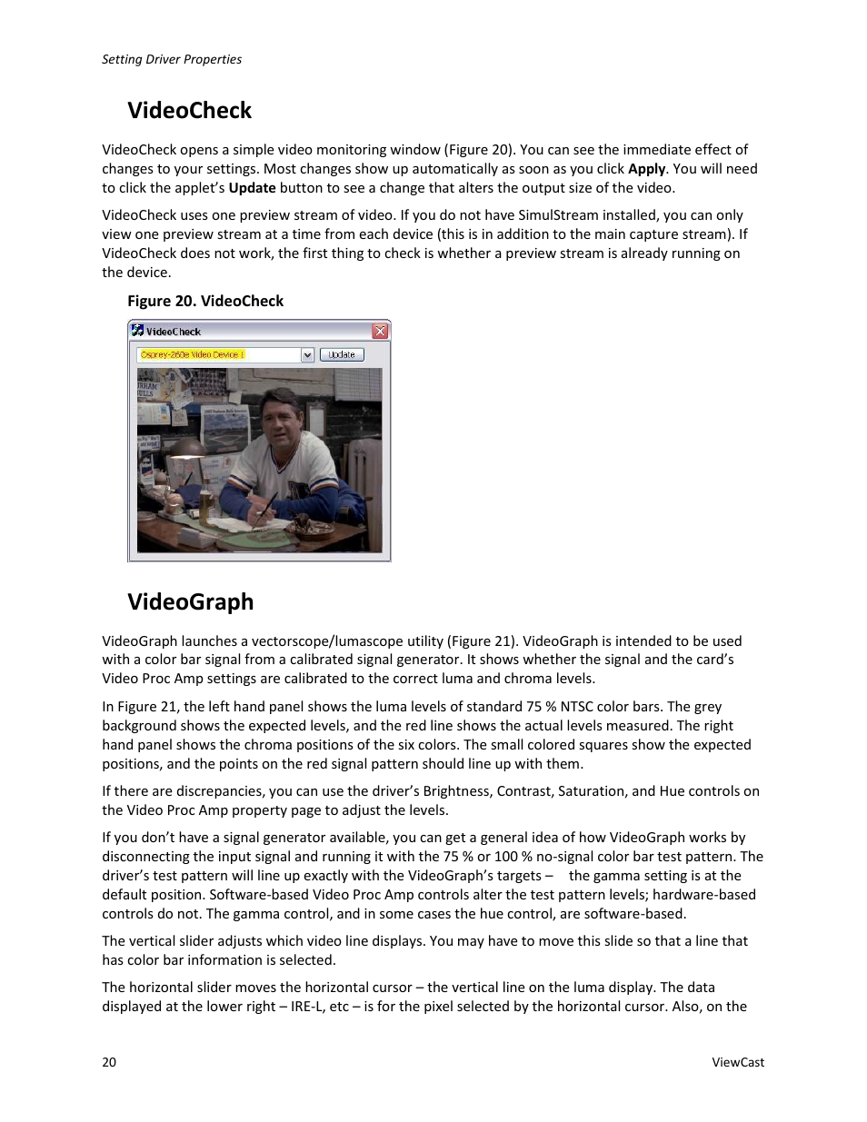 Videocheck, Videograph | ViewCast Osprey-450e User Manual | Page 26 / 106