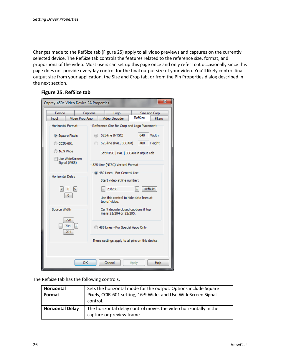 Refsize tab | ViewCast Osprey-450e User Manual | Page 32 / 106