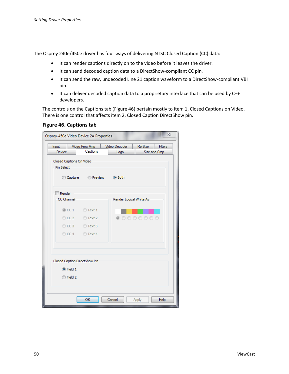 Captions tab | ViewCast Osprey-450e User Manual | Page 56 / 106