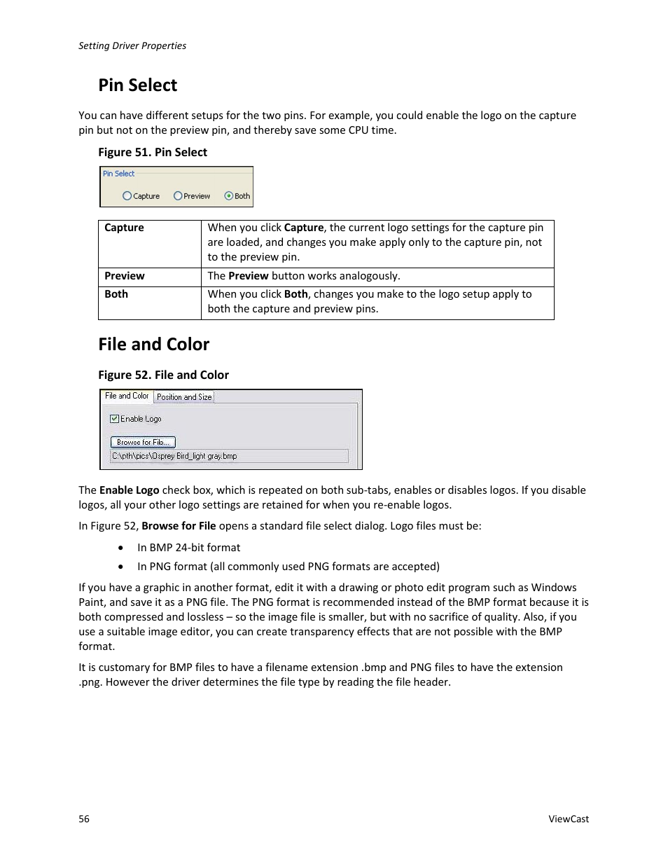 Pin select, File and color | ViewCast Osprey-450e User Manual | Page 62 / 106