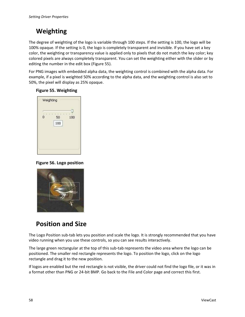 Weighting, Position and size | ViewCast Osprey-450e User Manual | Page 64 / 106