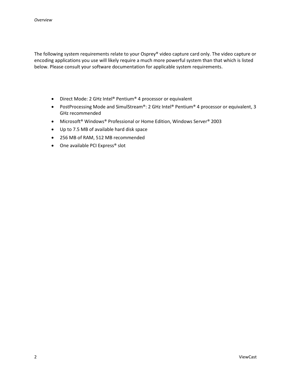 System requirements, Minimum system requirements | ViewCast Osprey-450e User Manual | Page 8 / 106