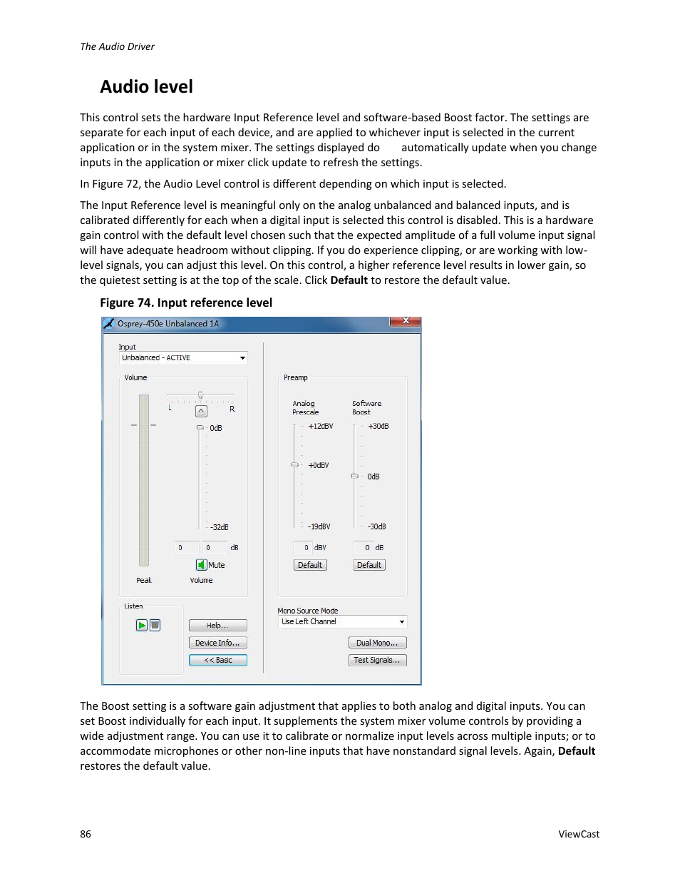 Audio level | ViewCast Osprey-450e User Manual | Page 92 / 106