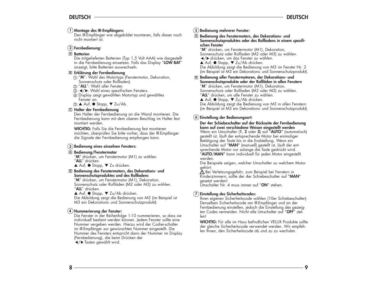 Deutsch 9, Deutsch | Velux DK-2950 User Manual | Page 11 / 29