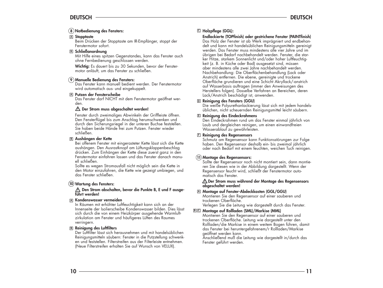 Deutsch 11, Deutsch | Velux DK-2950 User Manual | Page 12 / 29