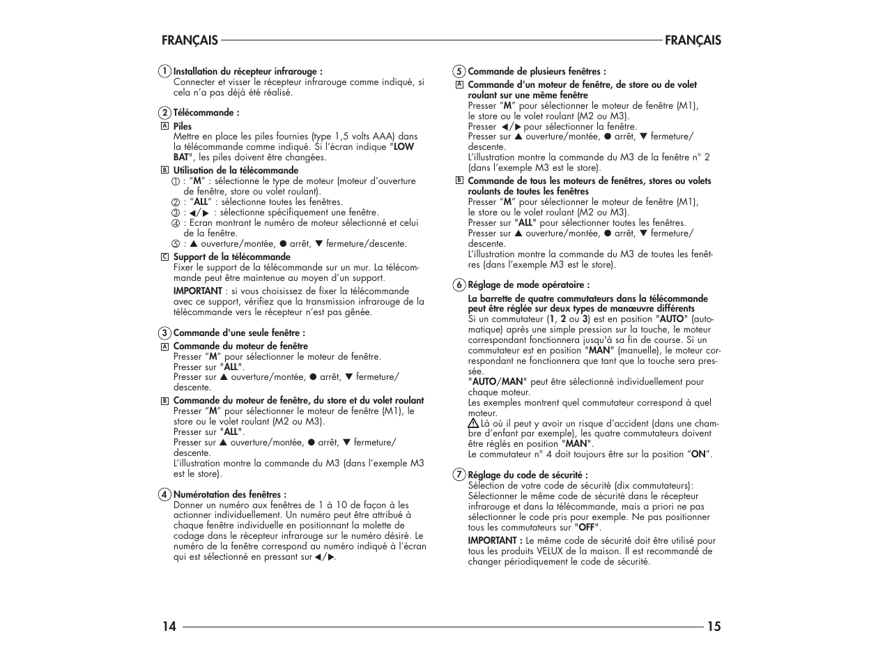 Français 15, Français | Velux DK-2950 User Manual | Page 14 / 29