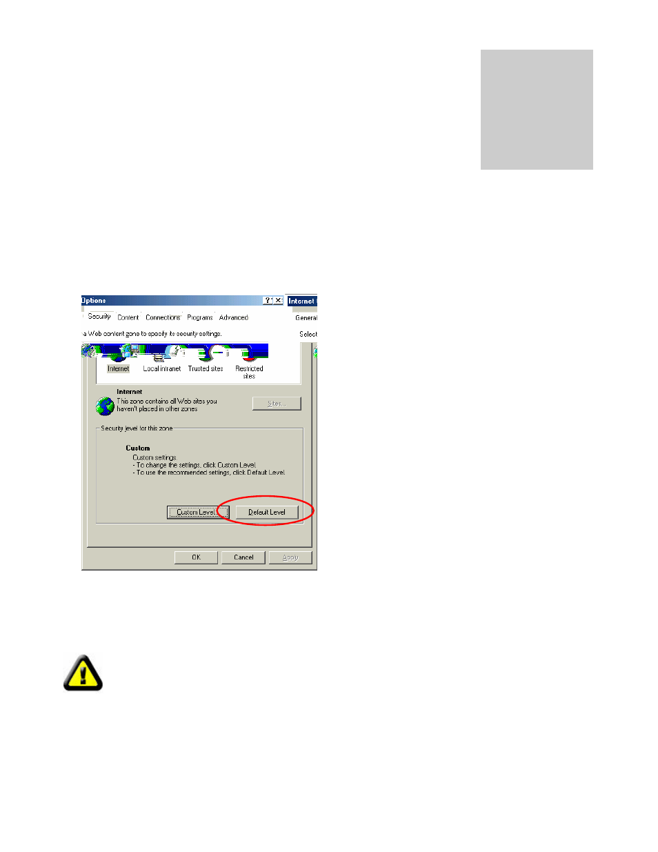 Appendix e: internet explorer security settings, Internet explorer security settings | Veo 802.11b User Manual | Page 58 / 69