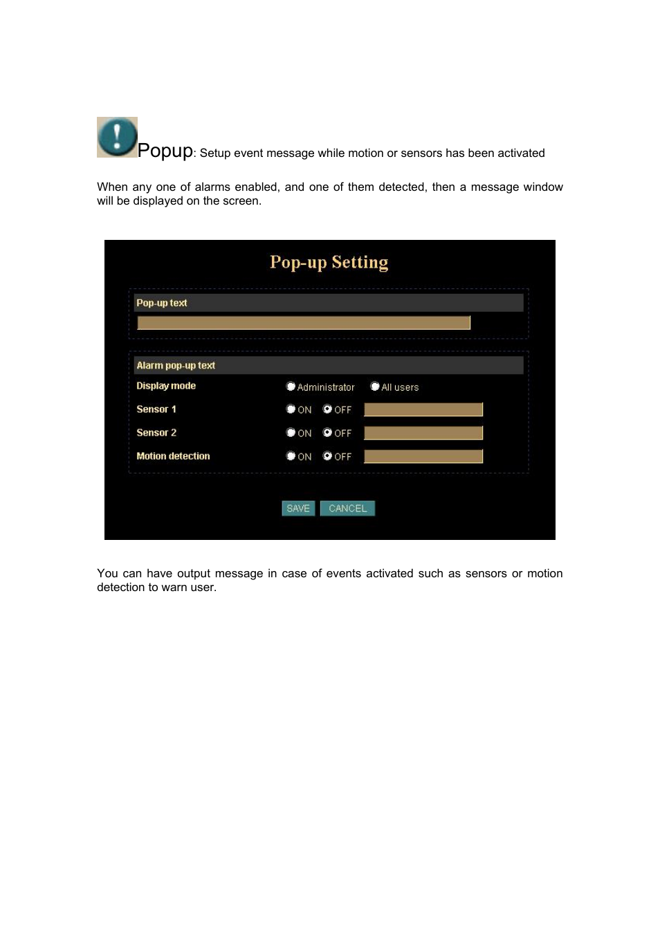 Popup | Veo Infra-Red User Manual | Page 45 / 83