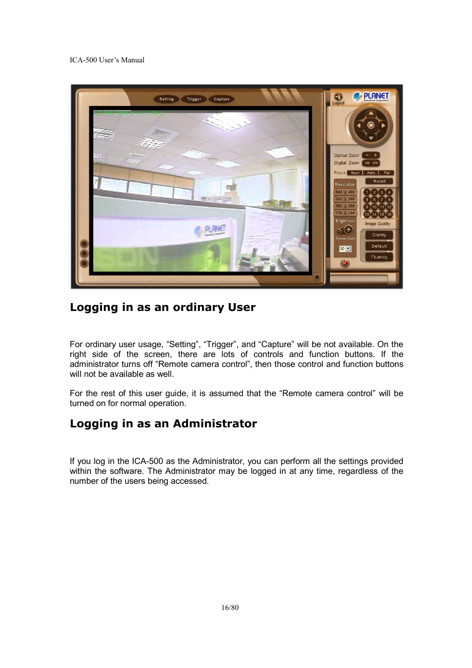 Logging in as an ordinary user, Logging in as an administrator | Veo ICA-500 User Manual | Page 16 / 80