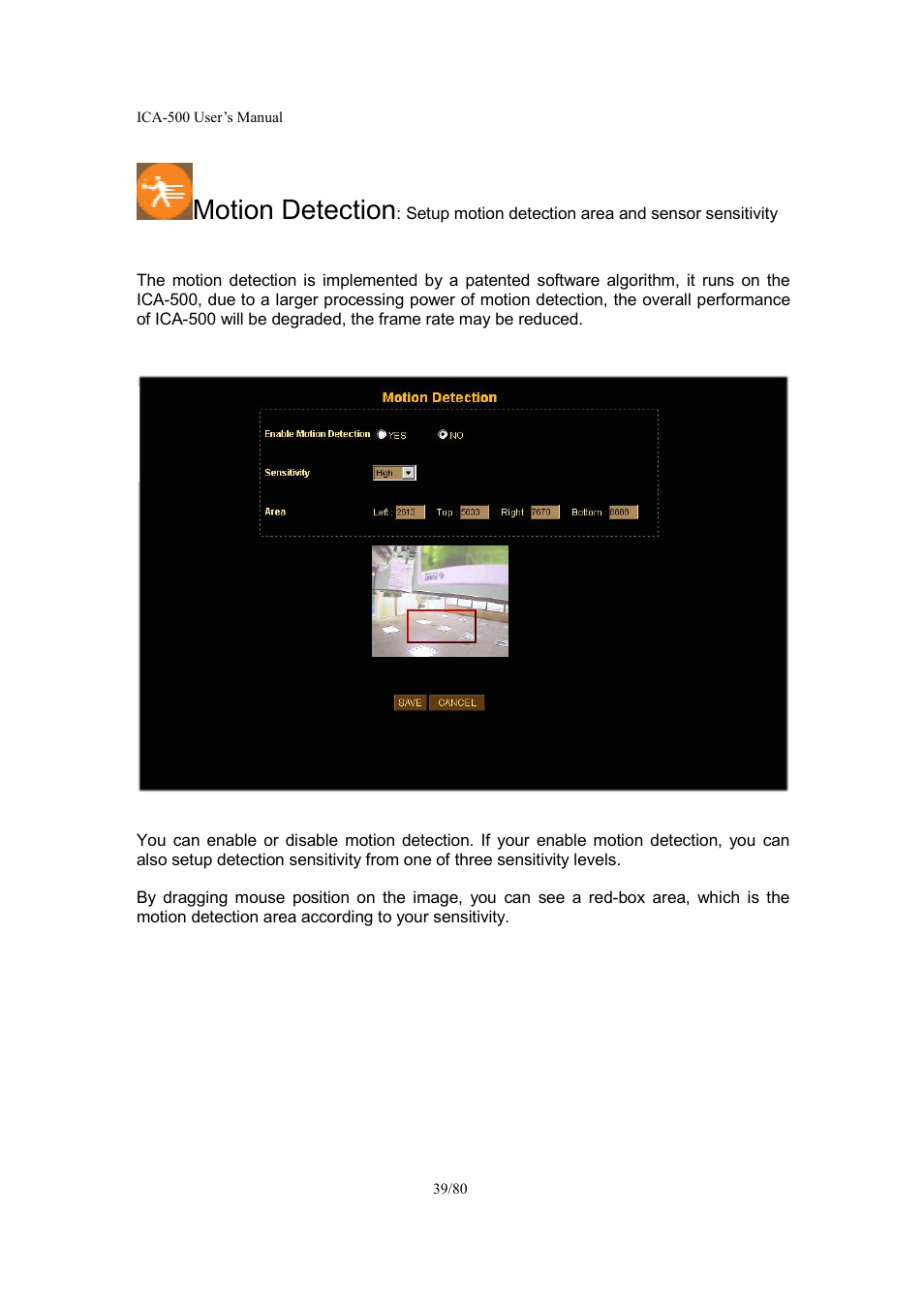 Motion detection | Veo ICA-500 User Manual | Page 39 / 80