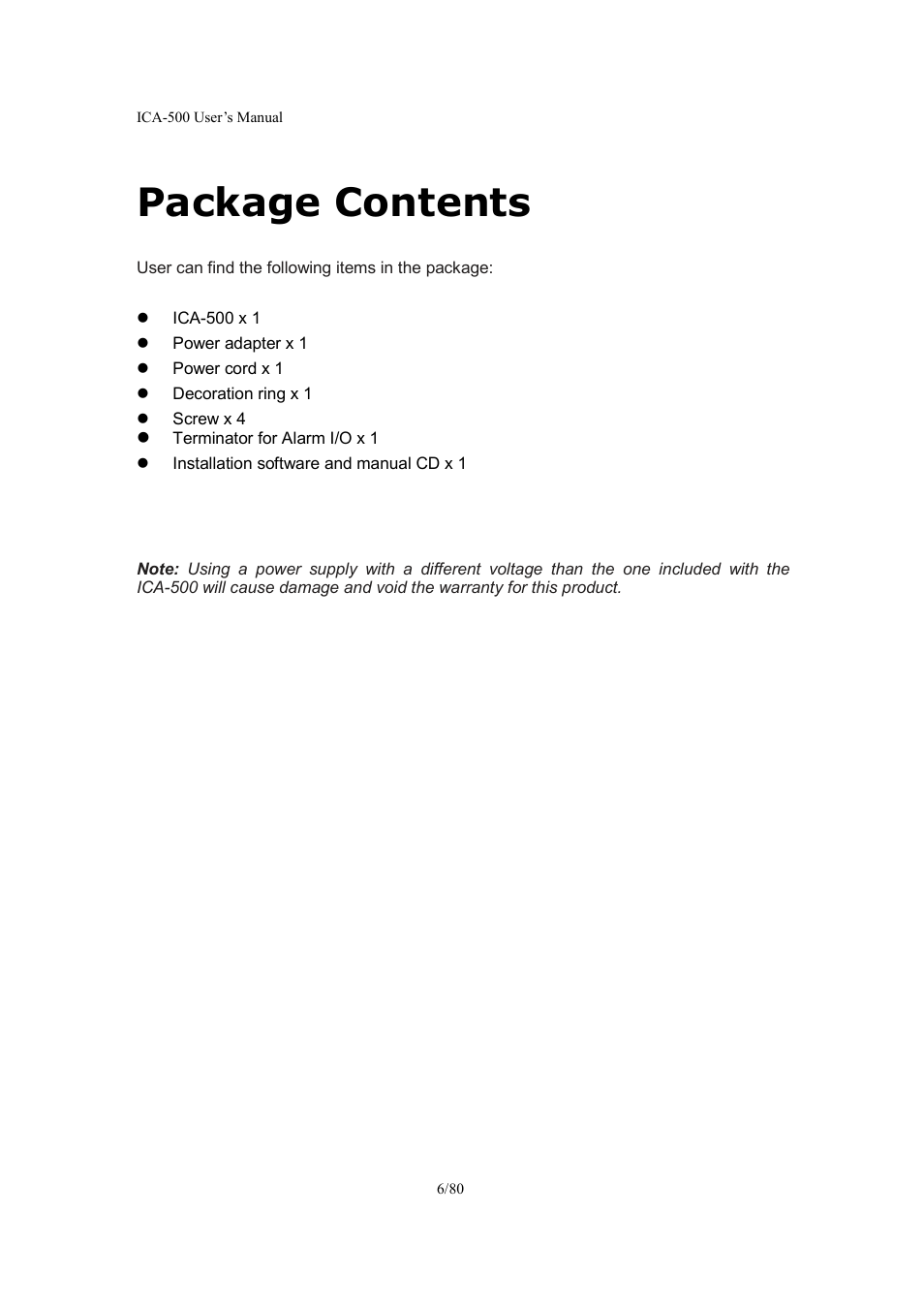 Package contents | Veo ICA-500 User Manual | Page 6 / 80