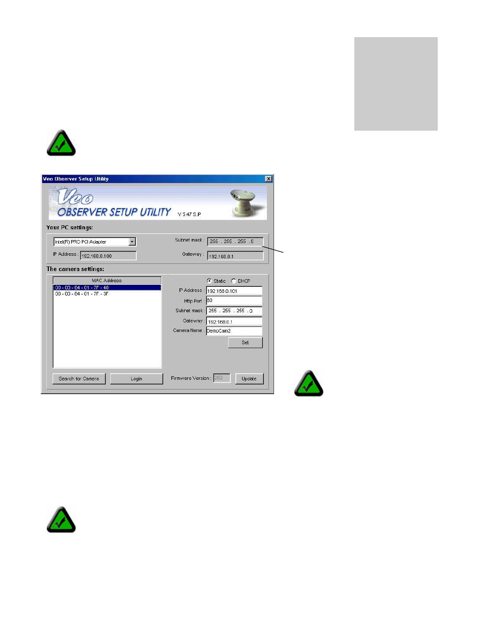 Chapter 5: observer setup utility, 1 manually assigning a static ip address, Observer setup utility | Chapter | Veo Observer User Manual | Page 21 / 65